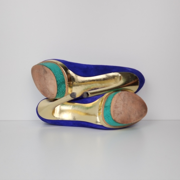 B Brian Atwood Purple Gold Teal Suede Platform Stiletto Size 10 - Picture 3 of 10